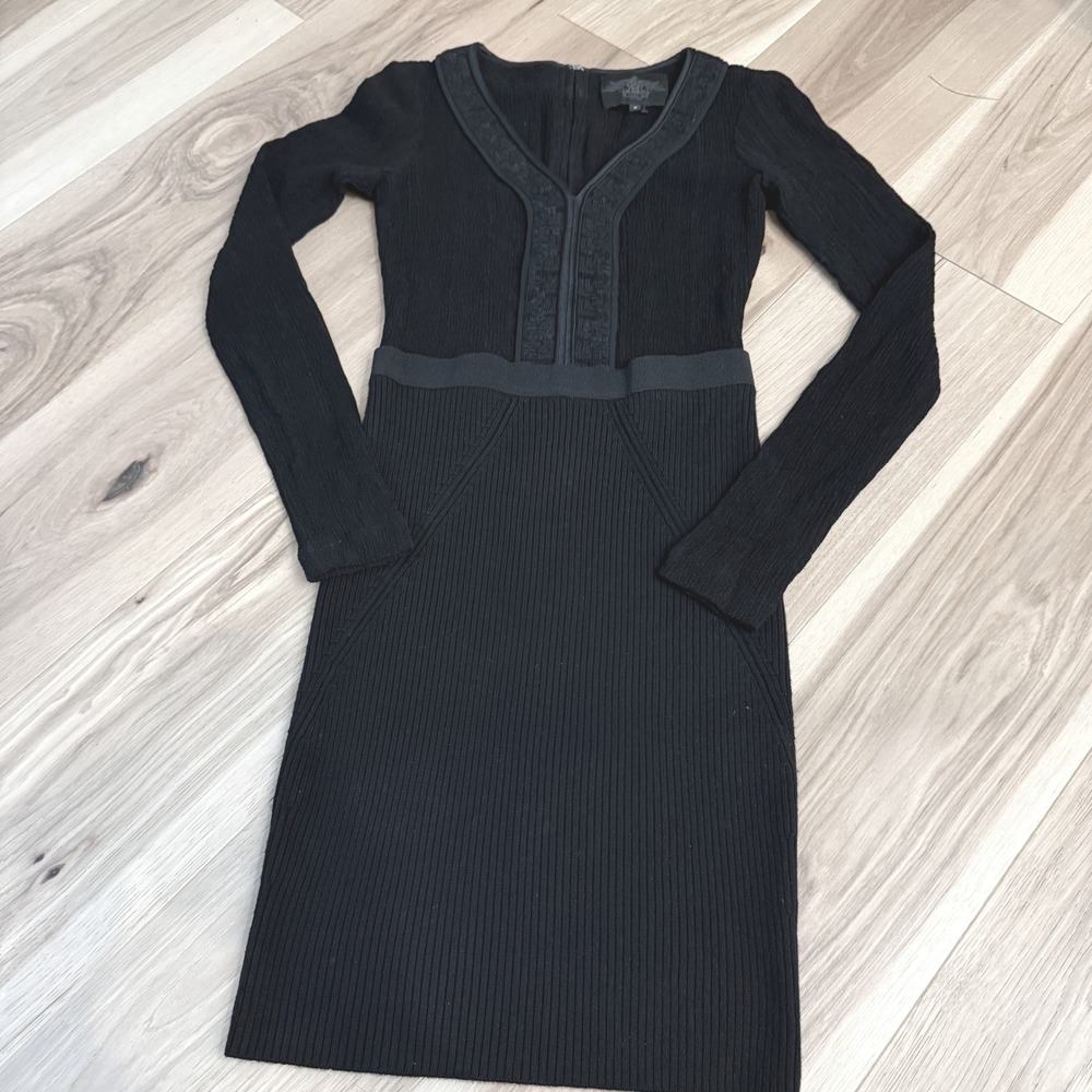 Rachel Roy Sweater Dress Size 0 Black Embellished Velvet Zip Whimsigoth Club